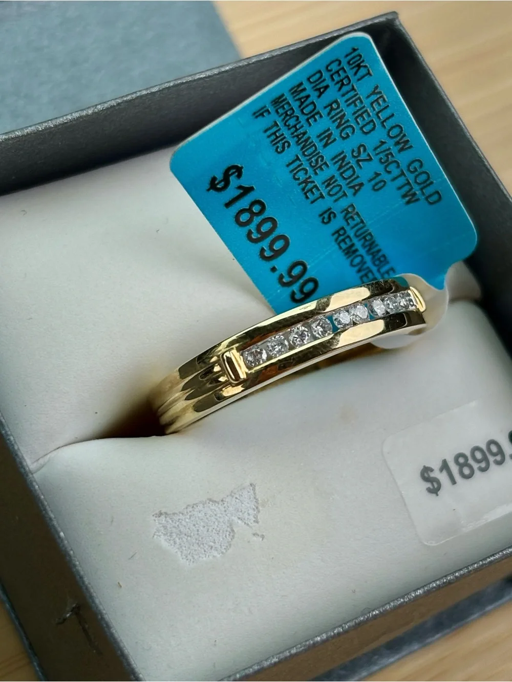 Brand New 10K Yellow Gold Certified 1/5 CTTW Diamond Ring Men's Wedding Band